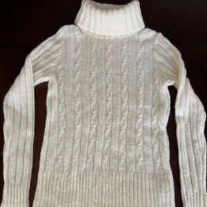 J. Crew Cable Knit Wool/Mohair Blend Cream Turtleneck Sweater Women’s Small